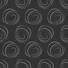 Vector seamless pattern with rolls, sushi. Beautiful food design elements. Linear texture.