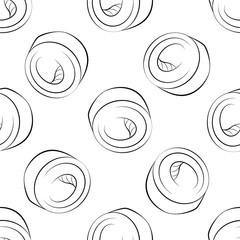 Vector seamless pattern with rolls, sushi. Beautiful food design elements. Linear texture.