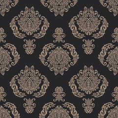 Damask seamless emboss pattern background. Vector classical luxury old damask ornament, royal victorian seamless texture for wallpapers, textile, wrapping. Vintage exquisite floral baroque template.