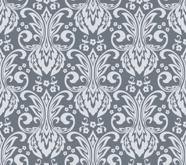 Damask seamless emboss pattern background. Vector classical luxury old damask ornament, royal victorian seamless texture for wallpapers, textile, wrapping. Vintage exquisite floral baroque template.