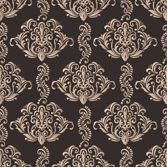 Damask seamless emboss pattern background. Vector classical luxury old damask ornament, royal victorian seamless texture for wallpapers, textile, wrapping. Vintage exquisite floral baroque template.