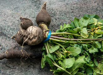 close up of organic raw black radish