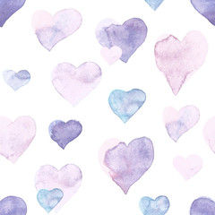 Seamless heart pattern. Hand painted watercolor. Graphic design element for web sites, stationary printables, fabric, scrapbooking etc.