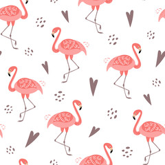 Nahtlose Musterschablone des netten rosa Flamingos. Rosa Flamingo für Mädchenparty, girly Design Liebesherz