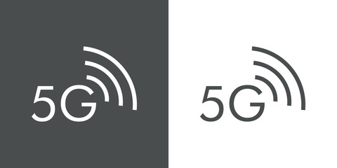 Símbolo 5G. Icono plano lineal en fondo gris y fondo blanco © teracreonte