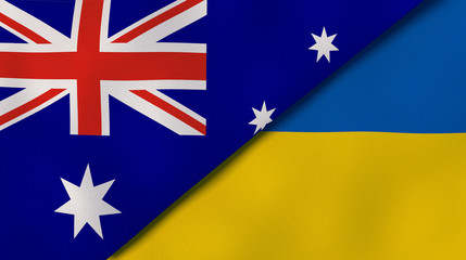 The flags of Australia and Ukraine. News, reportage, business background. 3d illustration