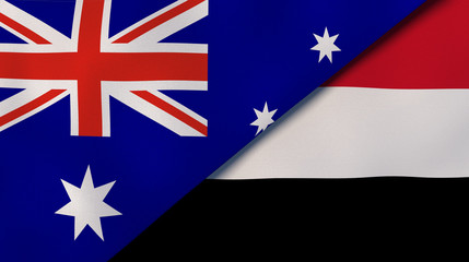 The flags of Australia and Yemen. News, reportage, business background. 3d illustration