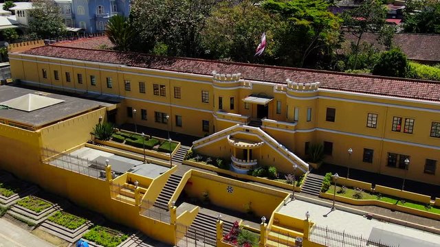 Cinematic aerial view of the Empty streets in the museum, parks and churches due to the quarentane of Covid-19 in Costa Rica