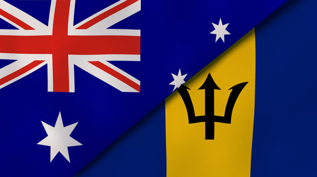 The flags of Australia and Barbados. News, reportage, business background. 3d illustration