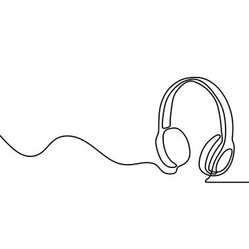 recommend clip art: One line drawing of headphone speaker device gadget, hand drawn simplicity and minimalism.