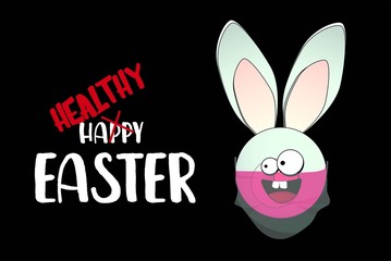 easter card. Happy easter. Rabbit in a medical mask.