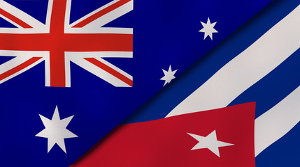The flags of Australia and Cuba. News, reportage, business background. 3d illustration
