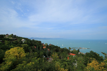 Fototapeta na wymiar Landscape of lake Balaton in Hungary, view from Tihany village 