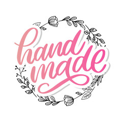 Hand made. Vector icon. Sign. Hand lettering. Slogan