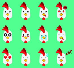 Emoji set of cute chicken in flat design