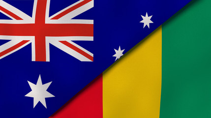 The flags of Australia and Guinea. News, reportage, business background. 3d illustration