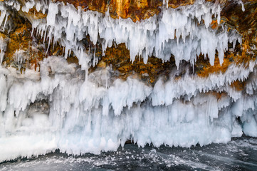 Beautiful landscape of an ice formation such as Ice spike and Icicle forming in a temperature below...