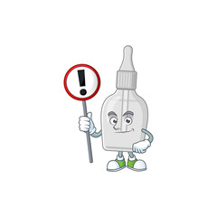 A picture of bottle with pipette cartoon character concept holding a sign