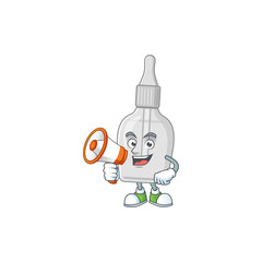 A picture of bottle with pipette cartoon design style speaking on a megaphone