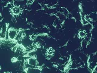 Abstract 3D COVID-19 virus, microscopic illustration