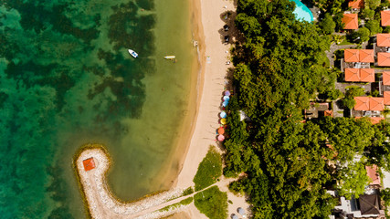 Top view on recreation area on the Sanur beach. Sanur, Bali, Indonesia.