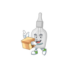 Bottle with pipette cartoon design style having gift box