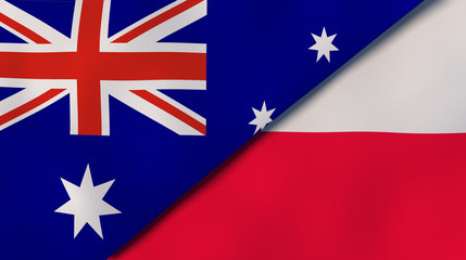 The flags of Australia and Poland. News, reportage, business background. 3d illustration