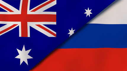 The flags of Australia and Russia. News, reportage, business background. 3d illustration