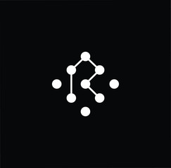 Minimal elegant monogram technology logo. Outstanding professional trendy awesome artistic R initial based Alphabet icon logo. Premium Business logo white color on black background