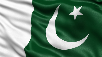 3D illustration of the flag of Pakistan waving in the wind.
