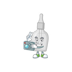 Bottle with pipette photographer mascot design concept using an expensive camera