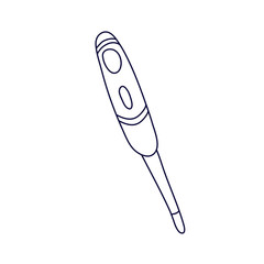 Baby thermometer in doodle style.  Hand drawn vector illustration in black ink on white background.