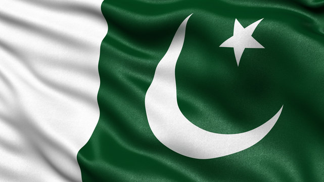 3D illustration of the flag of Pakistan waving in the wind.