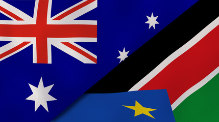 The flags of Australia and South Sudan. News, reportage, business background. 3d illustration