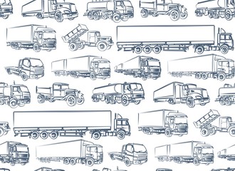 Seamless background with truck sketches.