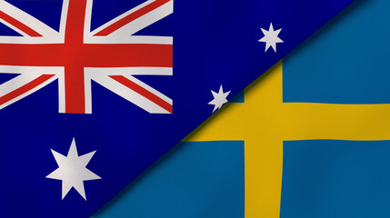 The flags of Australia and Sweden. News, reportage, business background. 3d illustration