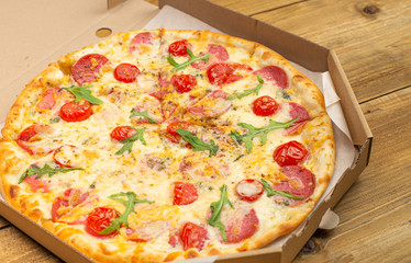 pizza on a wooden board