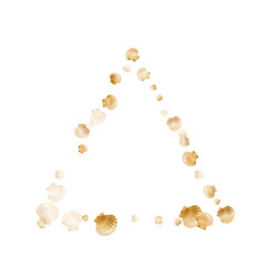 Gold seashells vector, golden pearl bivalved mollusks.