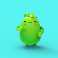 3d ilustration cute little dino kawaii cartoon character render