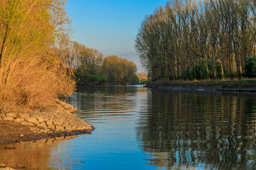 Sonnenuntergang an der Siegmündung zum Rhein bei Bonn