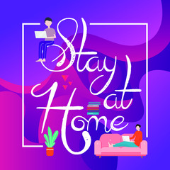 Stay at home lettering concept Vector. coronavirus disease 2019 ( Covid-19 )