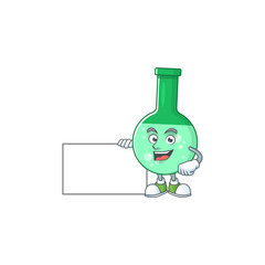 Green chemical bottle cartoon character concept Thumbs up having a white board