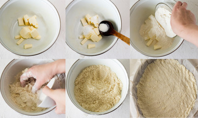 step-by-step preparation of the dough for the Royal cottage cheese pie