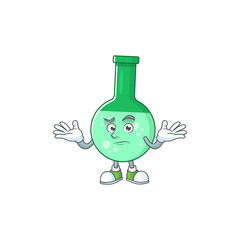An image of green chemical bottle in grinning mascot cartoon style