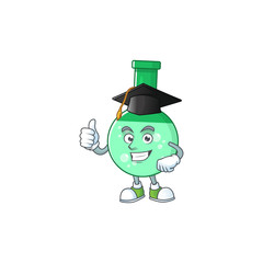 Mascot design concept of green chemical bottle proudly wearing a black Graduation hat