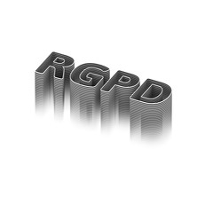 RGPD, Spanish, French and Italian version version of GDPR. 3D word in black and white stripes, isolated on white background. 3D rendering. Raster.