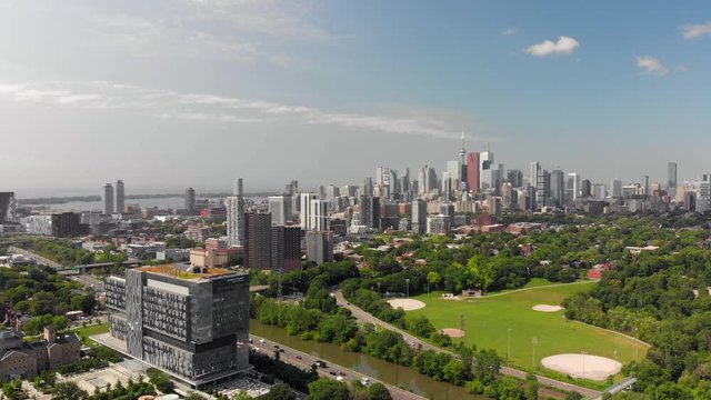 Downtown Toronto Skyline Slow Aerial Move-In