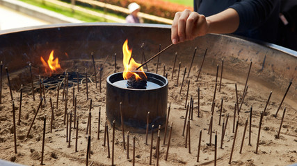 Japanese traditional incense stick at temple 