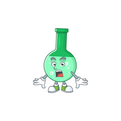 A cartoon design of green chemical bottle showing an amazed gesture