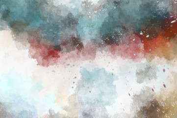 Obraz premium Watercolor painted background with blots and splatters. Brush stroked painting. 2D Illustration.